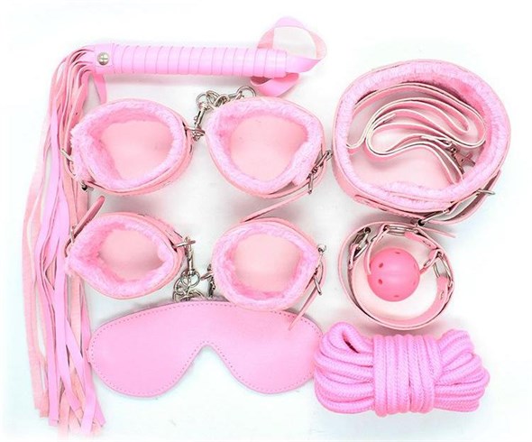 Набор для бондажа 8 предметов розовый - фото 41940