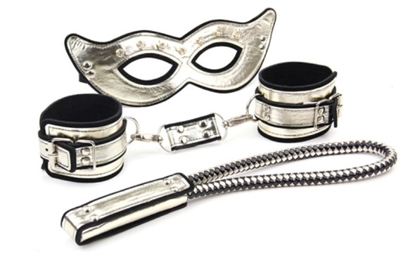 Набор Roomfun маска, наручники, спанкер золотистый - фото 41942