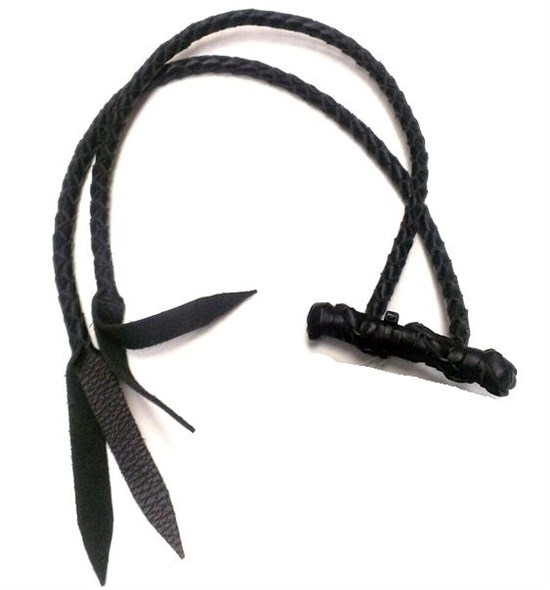 Плеть SCALA двухвостая, черная кожа, 55 см - фото 42152