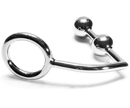 Анальный крюк с 2 шарами и кольцом на пенис и мошонку - фото 42491