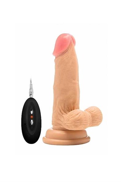 Вибратор с пультом д/у Vibrating Realistic Cock With Scrotum 6 Inch, телесный - фото 46655