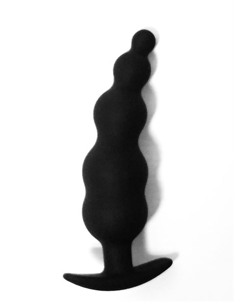 Анальная пробка для ношения ребристая изогнутая черный силикон, Д-3см - фото 47157