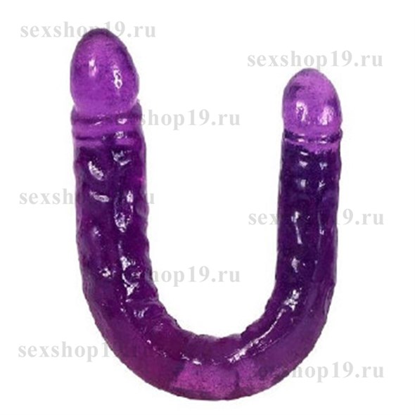Двухголовый загнутый фаллос Twin head фиолетовый гель - фото 47506