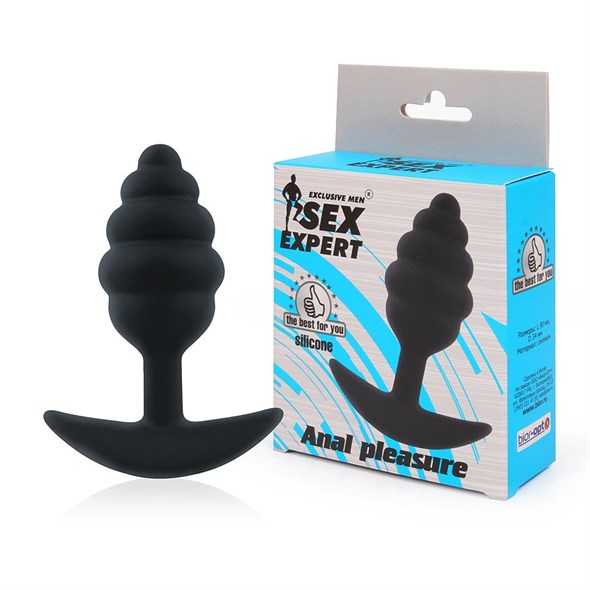 Втулка Sex Expert ребристая для ношения черный силикон, D 34мм - фото 48167