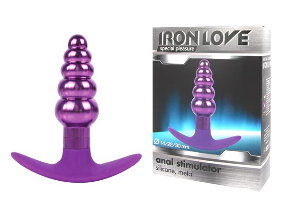 Анальная елочка для ношения Iron Love фиолетовый металл, стоппер силикон, 9,6*3см - фото 48171