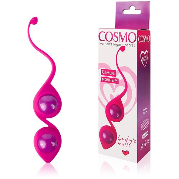Вагинальные шарики Cosmo в форме капель смещенный центр, розовые Д -  3,5см. - фото 49961