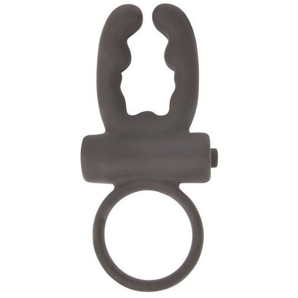 Вибро-кольцо Sex Expert в форме рожек, черный силикон - фото 51145