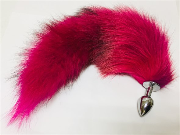 Плаг серебристый с розовым хвостом чернобурки, 42 см, Д - 2,5 см - фото 51266