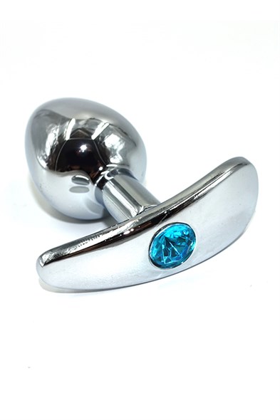 Анальная пробка металл серебро, с нежно-голубым кристаллом 8*4 см - фото 52678