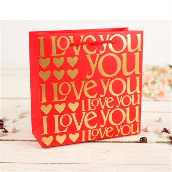 Пакет подарочный 'I Love you' красно-золотой, 20х8х20см - фото 53657