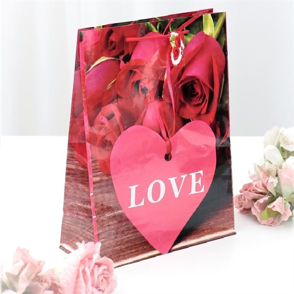 Пакет подарочный 'LOVE' бордовый, 26х32х11см - фото 53663
