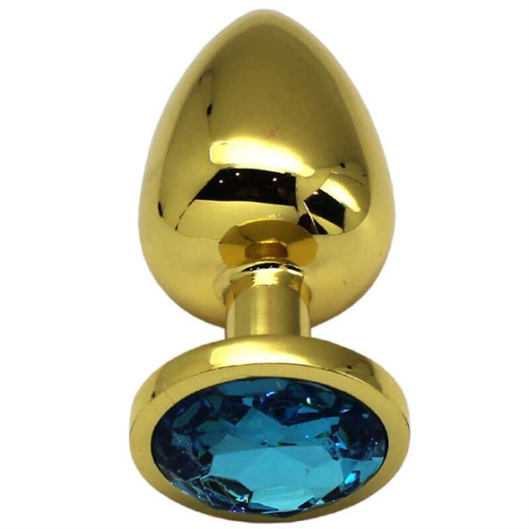 Анальная пробка золотая, кристалл голубой 4*9 см - фото 54373
