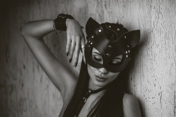 Маска кошки Pecado BDSM, рельефная, черная кожа - фото 54655