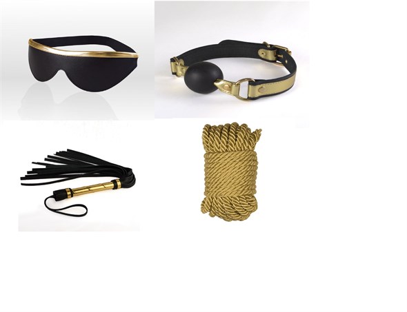 БДСМ набор #Gold, 4 предмета (кляп, маска, плеть, веревка) - фото 57020