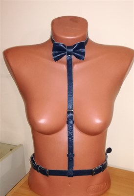 Портупея-галстук с бантом, синяя кожа