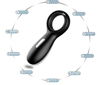 Вибро-кольцо 'Кольцо в кольце'  черный силикон, перезарядка, 10 режимов