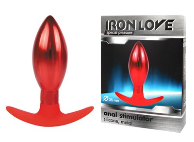 Анальная пробка для ношения Iron Love красный металл, стоппер силикон, 10,6*3,5см