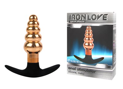 Анальная елочка для ношения Iron Love золотистый металл, стоппер силикон, 9,6*3см