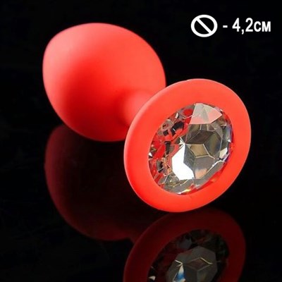 Анальная пробка силикон красный с белым кристаллом, L-4,2см, 74гр