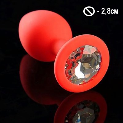 Анальная пробка силикон красный с белым кристаллом, S-2,8см, 26гр