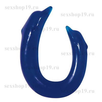 Двухголовый загнутый фаллос Dolphin синий гель