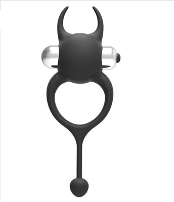 Эрекционное вибро-кольцо Devil с хвостиком, черный силикон