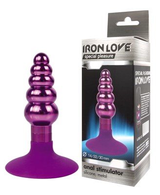 Анальная ёлочка Iron Love фиолетовый металл, присоска силикон, 9*3см