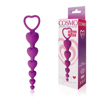 Цепочка Cosmo из сердечек 6 звеньев фиолетовый силикон, 14,5*3,2см