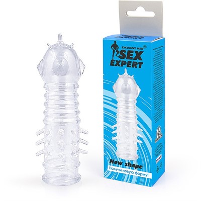 Насадка-увеличитель Sex Expert с усиками и пупырышками прозрачная, 13,5 см