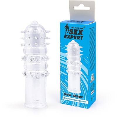 Насадка-увеличитель Sex Expert с шипиками прозрачная, 12,5 см