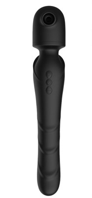Принудитель оргазма с вакуум-волновым клиторальным стимулятором, черный силикон, 25см