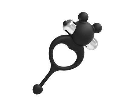 Эрекционное вибро-кольцо Mickey с хвостиком, черный силикон