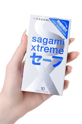 Презервативы Sagami Xtreme Ultrasafe особопрочные с двойной смазкой 0,09мм,10шт