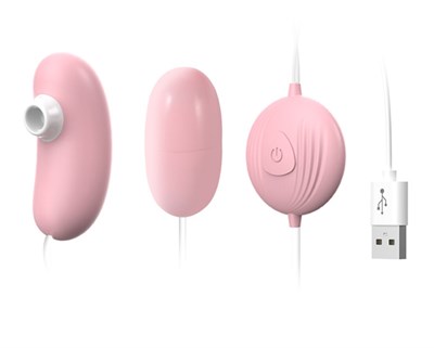 Вакуум-волновой стимулятор LILO с вибро-яйцом нежно-розовый, на USB