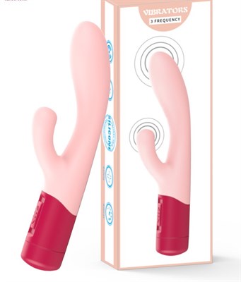 Вибратор-кролик розовый силикон, батареечный, 3 режима вибрации 19,5*2,8 см