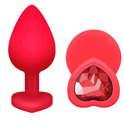 Анальная пробка стоппер-сердечко, красный силикон, 9,6*4,1см