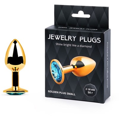 Плаг Jewelry Plug металл золотой, кристалл голубой, D-28мм