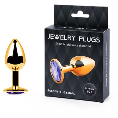 Плаг золотой, кристалл фиолетовый «Golden Plug Small» 7.2*2.8 см.