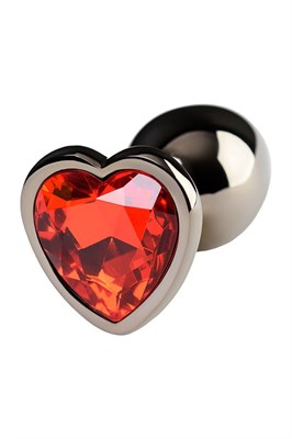 Втулка темный металл со стоппером-сердце красный кристалл, Д-2,7см