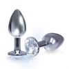Анальная пробка металл серебро, прозрачный кристалл, Д-2,5 см - фото 57093